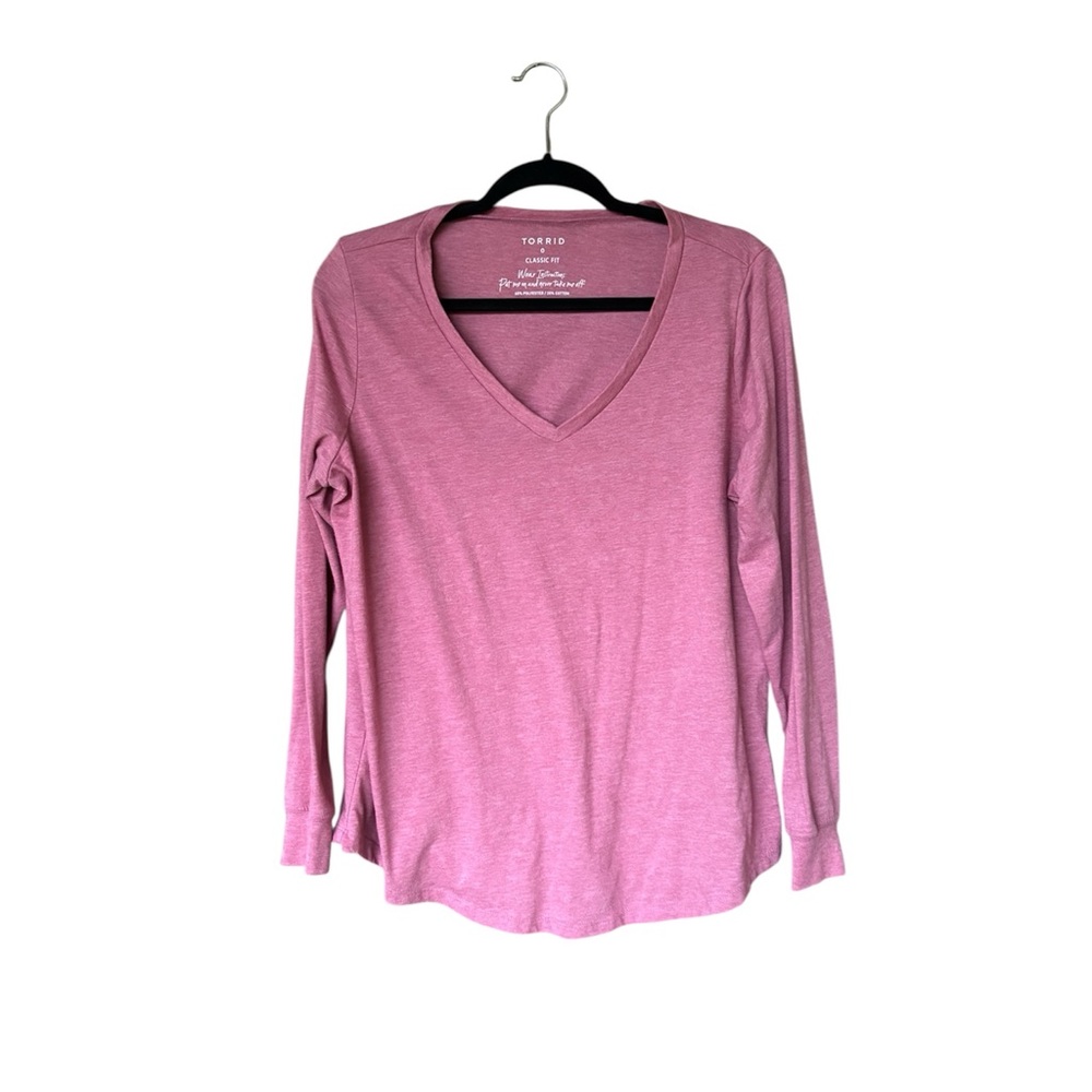Torrid Classic Fit V-Neck Long Sleeve Tee Pink‎ Size 0 (XL)